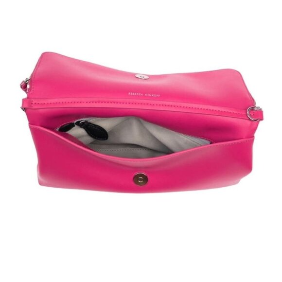 Rebecca Minkoff Womens Hot Pink Leather Fold Over Chain Strap Crossbody Bag New - Picture 4 of 16